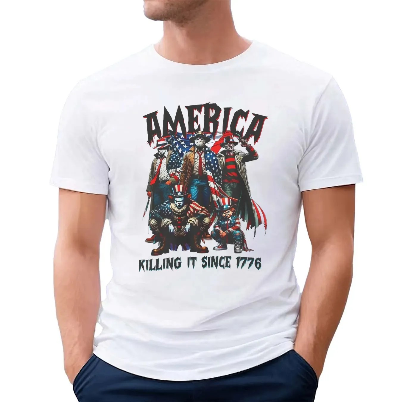America Killing It Since 1776 Thug Life Killers Horror Movie Characters 4th Of July T Shirt
