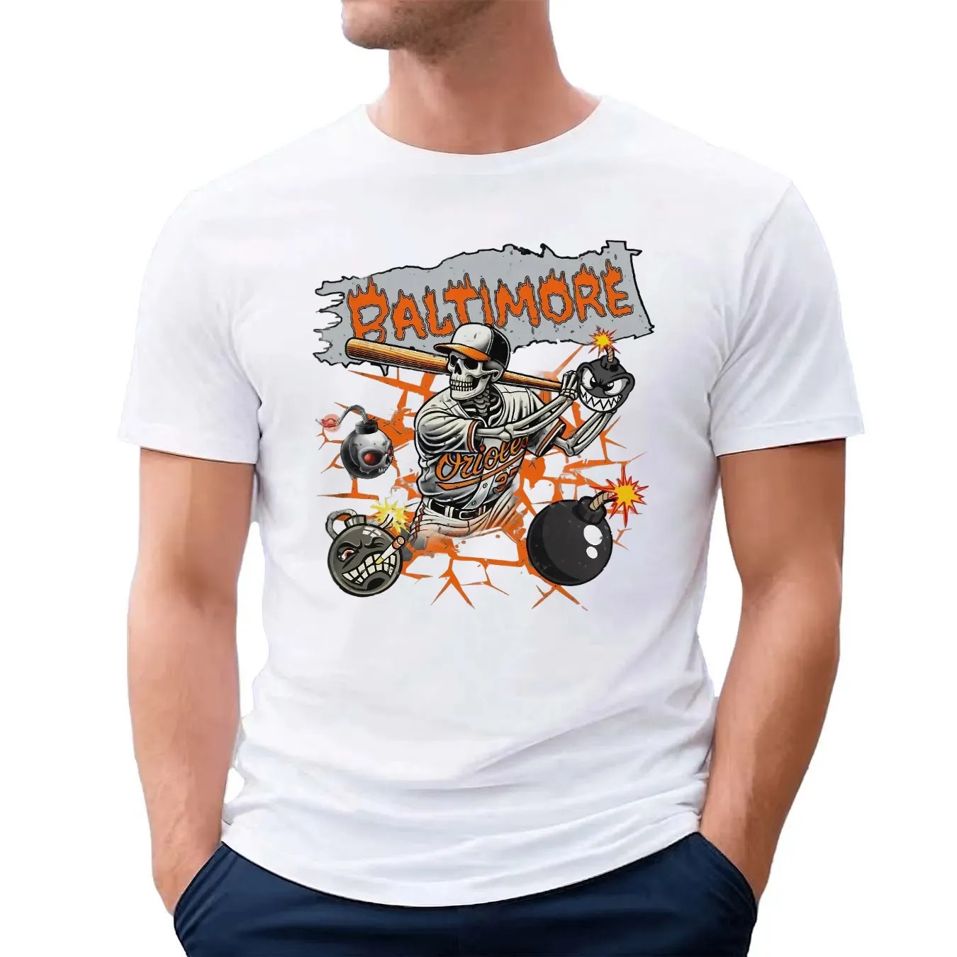 Baltimore Orioles Skeleton Baseball Vintage T Shirt
