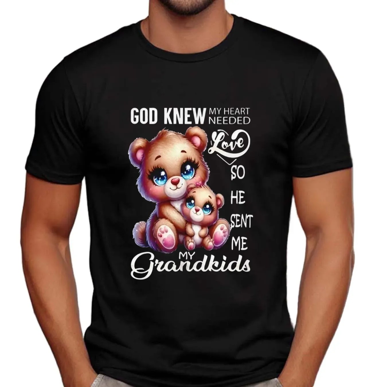 Bear god knew my heart needed love my grandkids t shirt