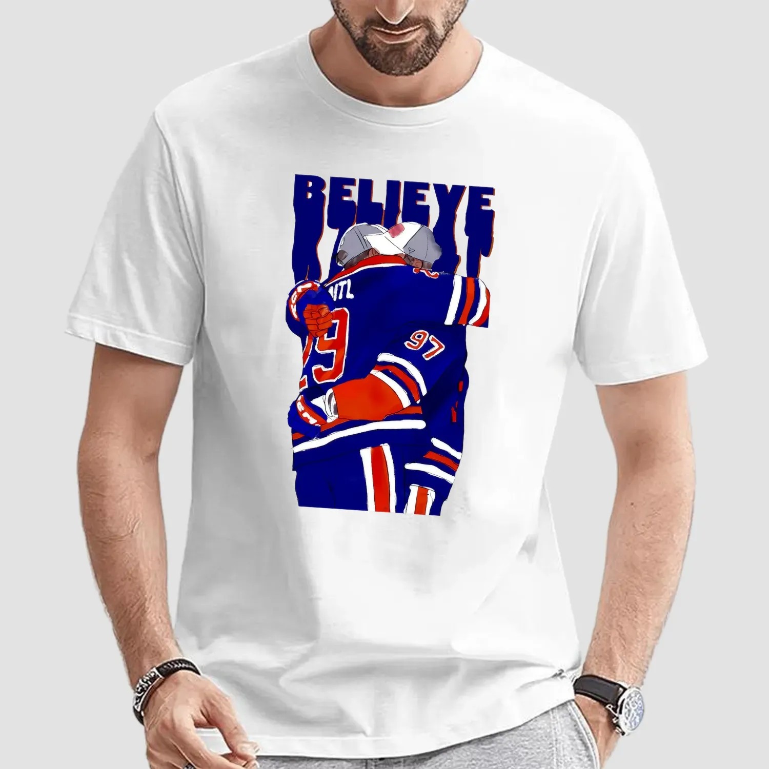 Believe Edmonton Oilers Hockey Connor Mcdavid Hugging Leon Draisaitl T Shirt