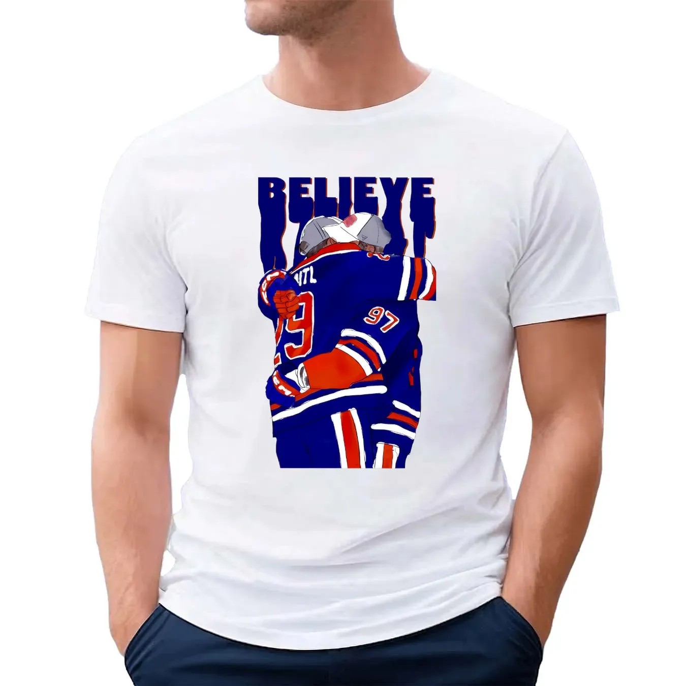 Believe Edmonton Oilers Hockey Connor Mcdavid Hugging Leon Draisaitl T Shirt