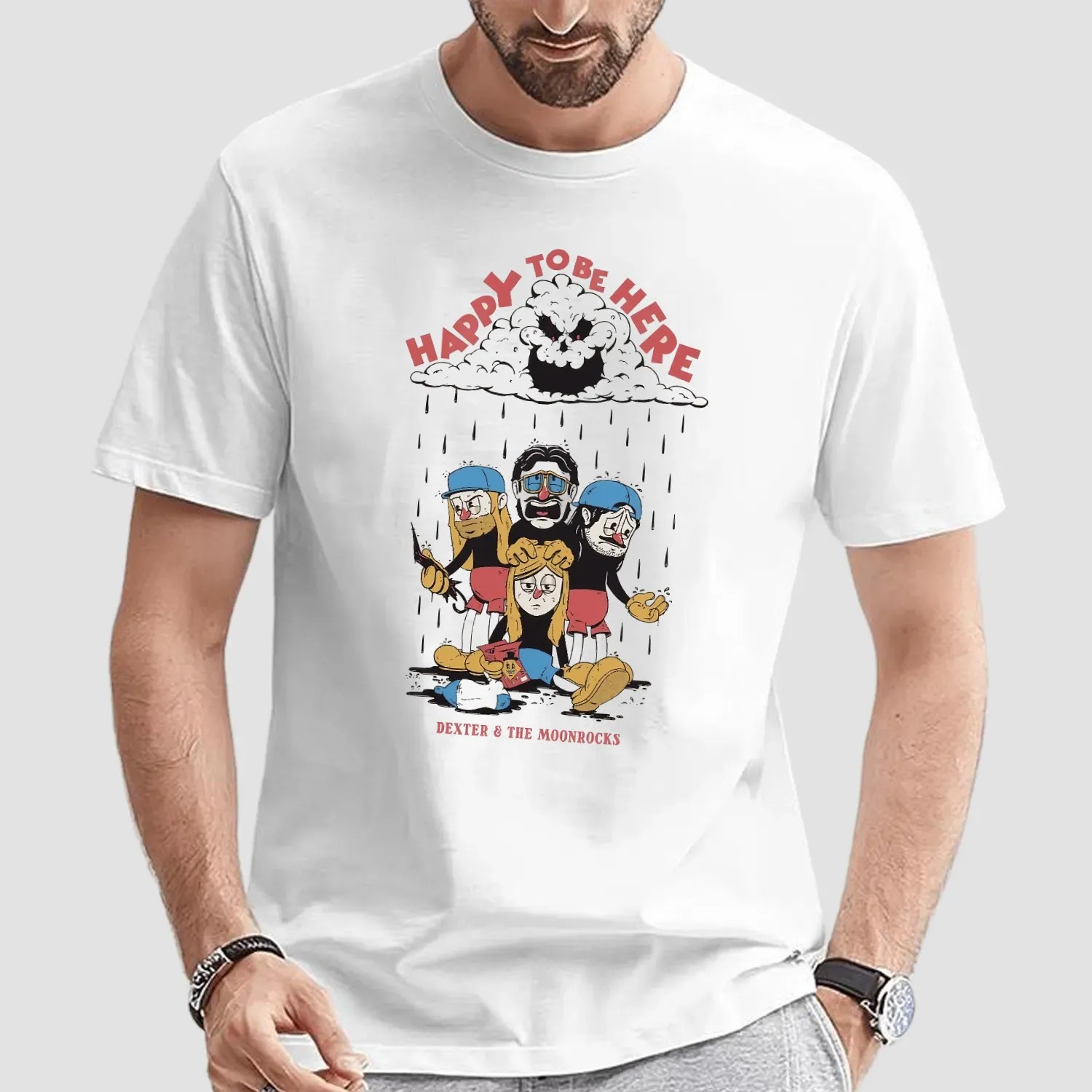 Dexter and The Moonrocks Happy To Be Here Rain T Shirt