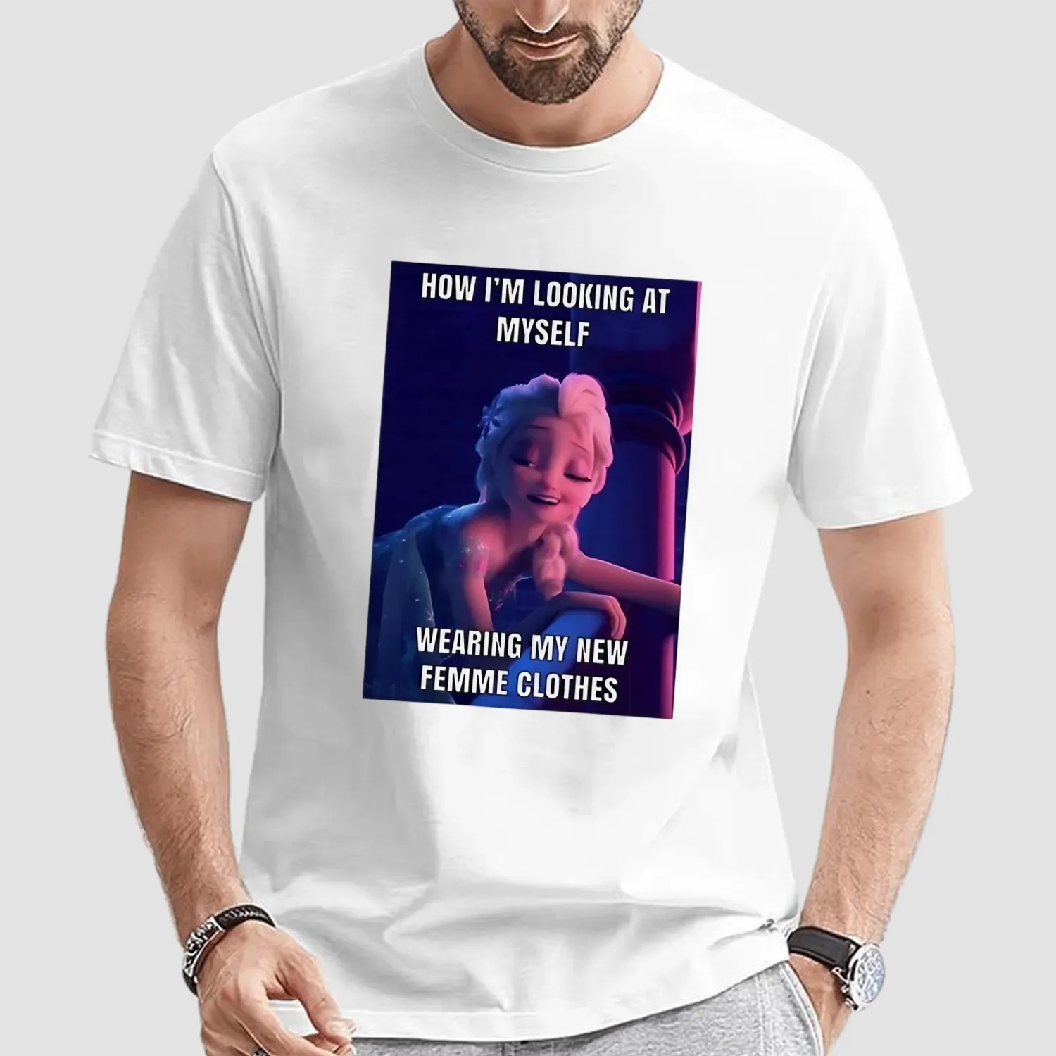 Elsa how I’m looking at myself wearing my new femme clothes shirt