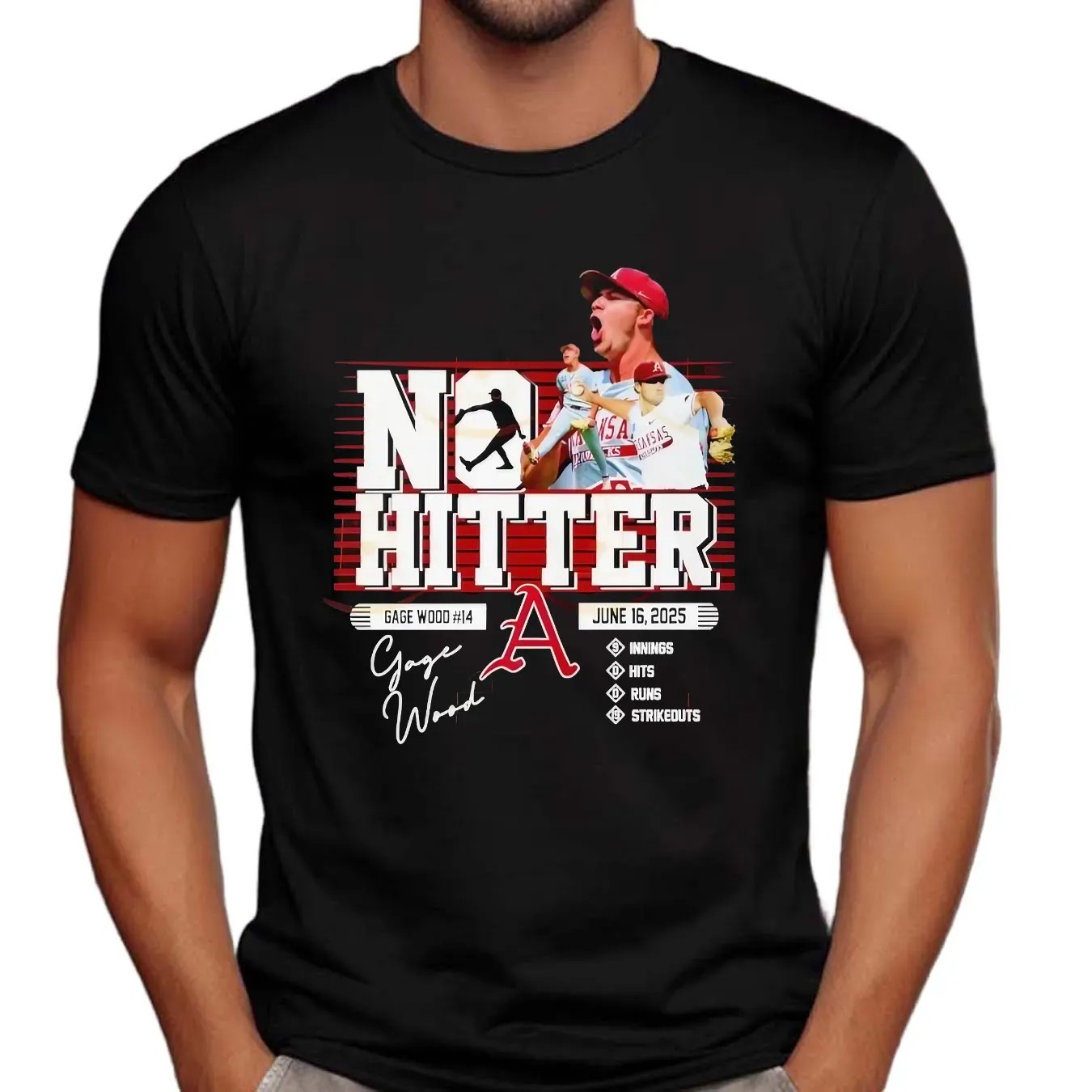 Gage Wood No-Hitter Arkansas Razorbacks June 16 2025 T Shirt