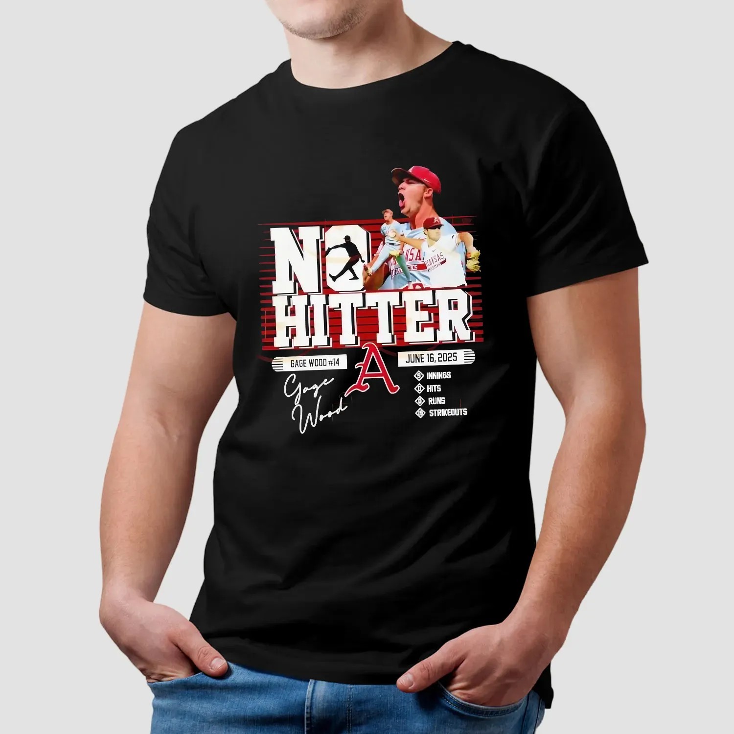 Gage Wood No-Hitter Arkansas Razorbacks June 16 2025 T Shirt