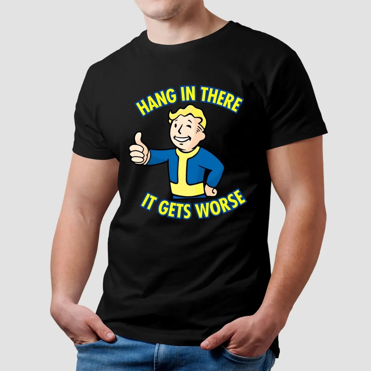 Hang In There It Gets Worse Sarcastic Thumb T Shirt