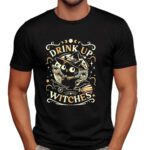 Cat drink up a witches t shirt