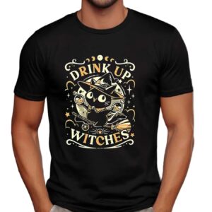 Cat drink up a witches t shirt