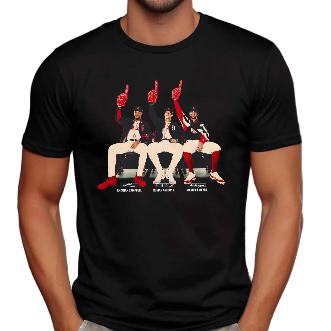 Kristian Campbell Roman Anthony and Marcelo Mayer Boston Red Sox Prospects Bench Signatures T Shirt
