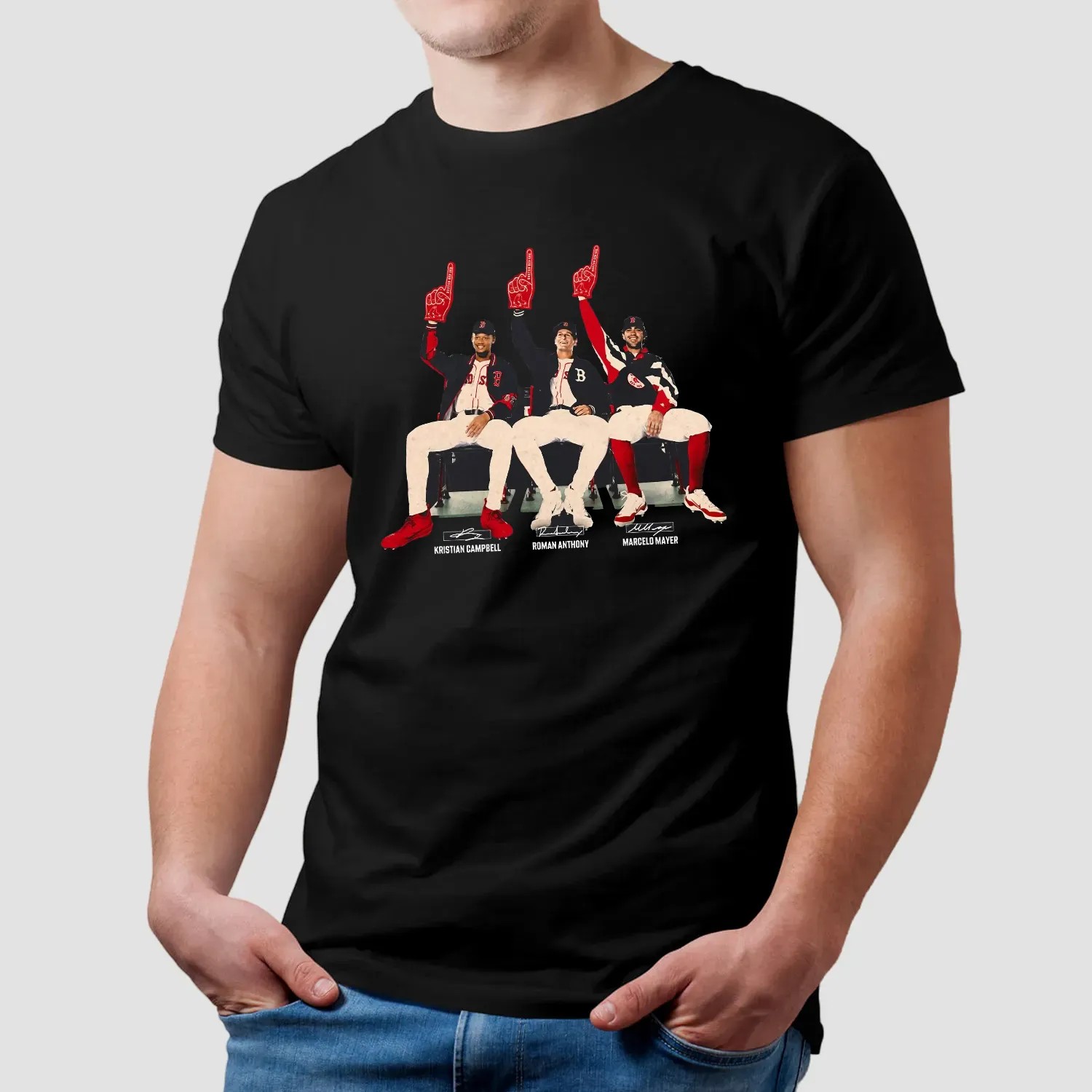 Kristian Campbell Roman Anthony and Marcelo Mayer Boston Red Sox Prospects Bench Signatures T Shirt