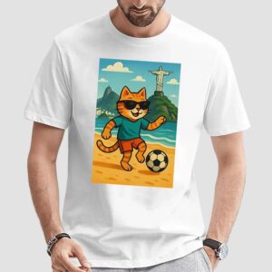 Cat playing football t shirt