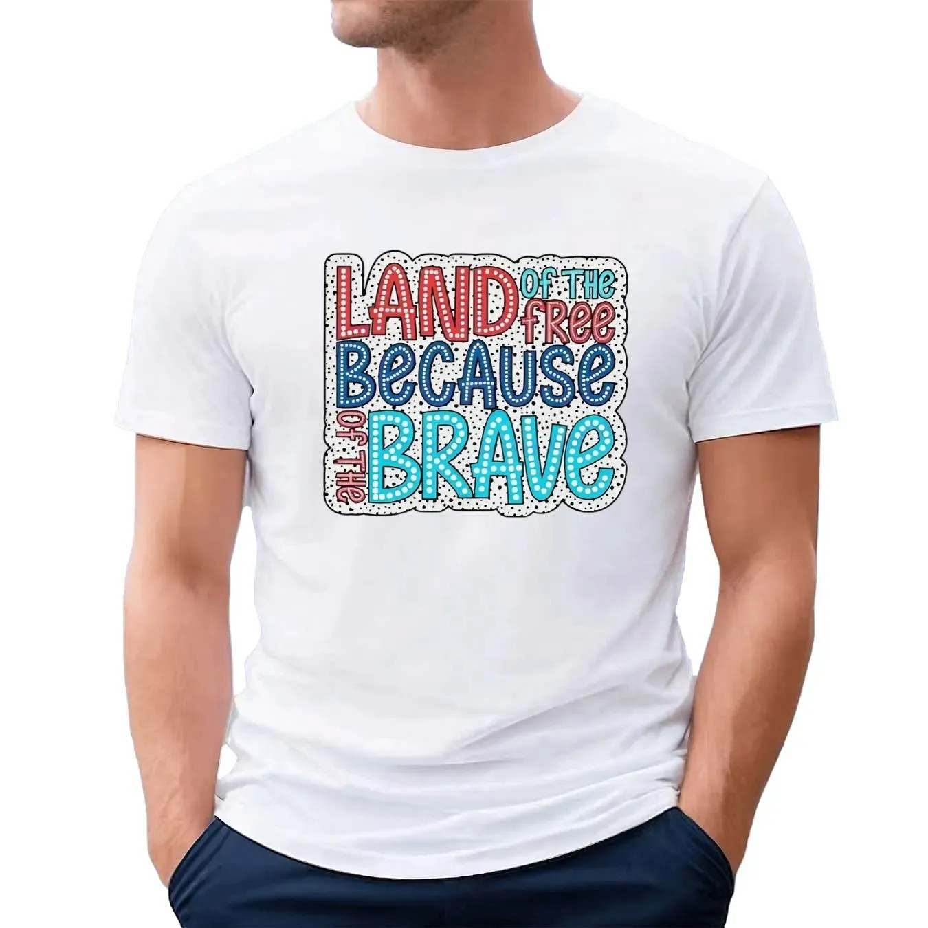Land of the free because of the brave dalmatian dots t shirt