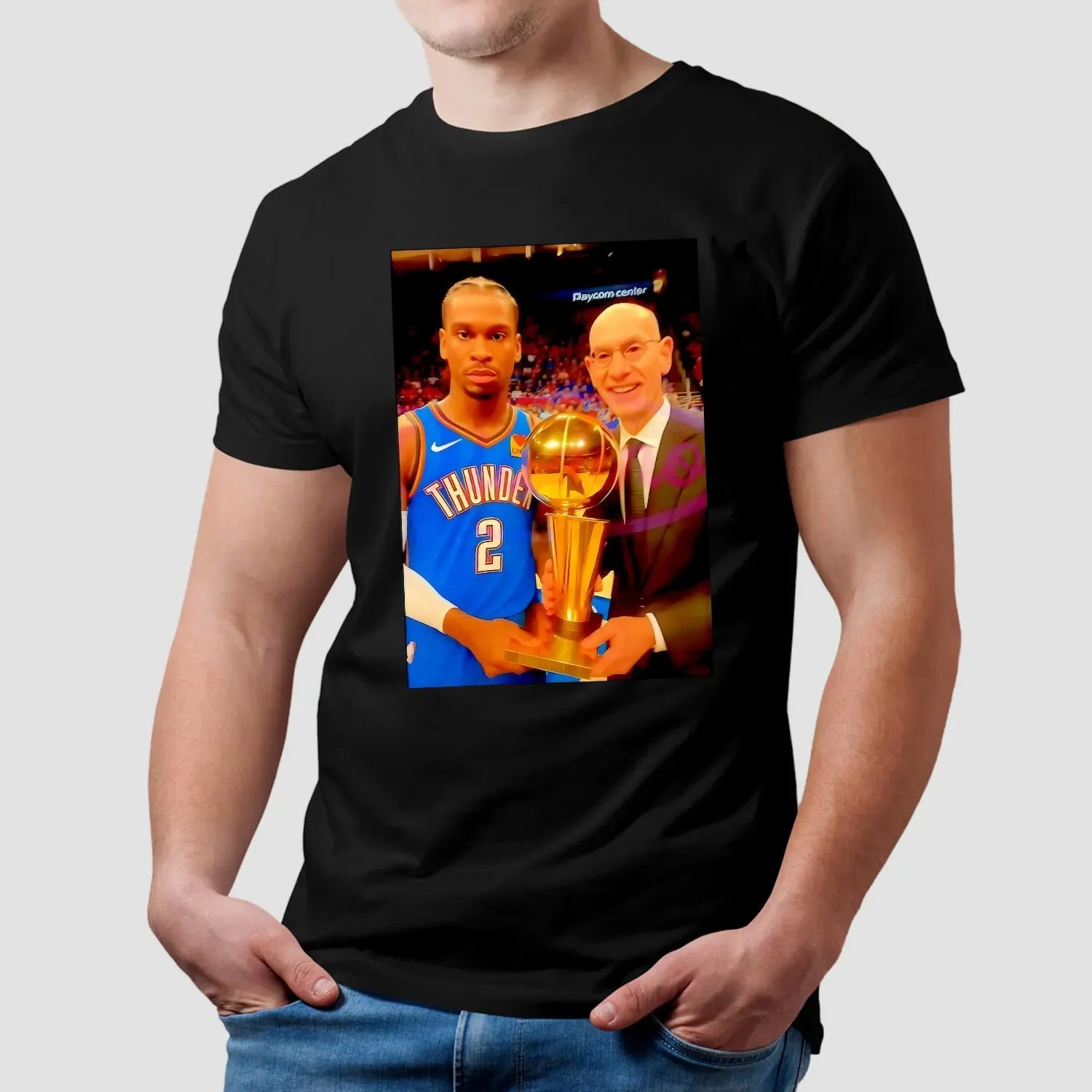 Oklahoma City Thunder MVP Shai Gilgeous Alexander 2025 NBA Champion Trophy Photo T Shirt