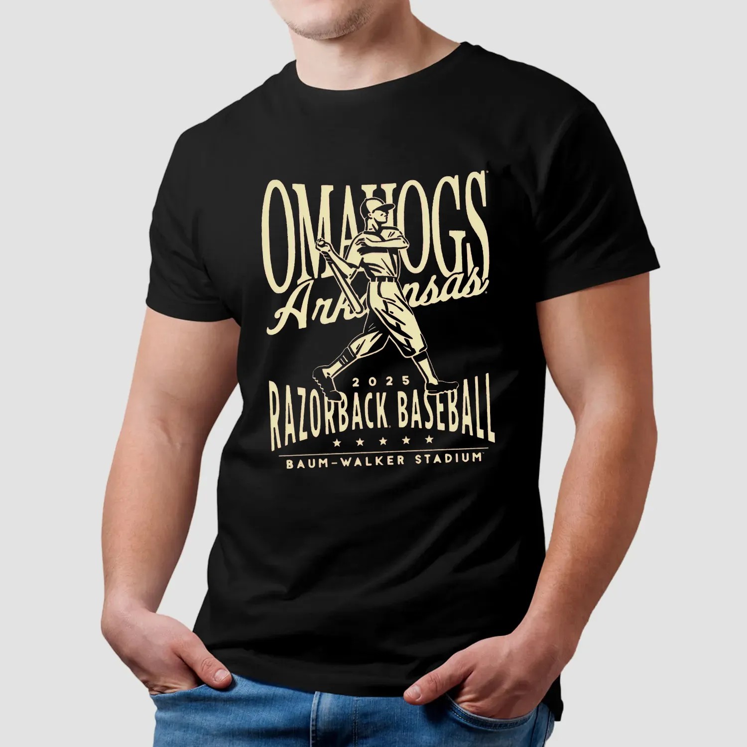 Omahogs Arkansas Razorbacks Vintage Swing Baseball Baum-walker Stadium T Shirt