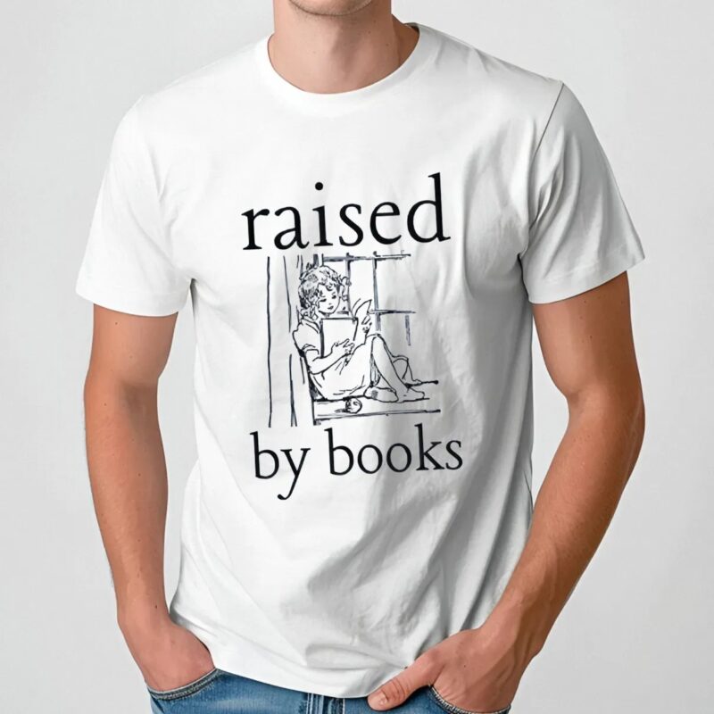 Raised By Books Vintage Illustration T Shirt