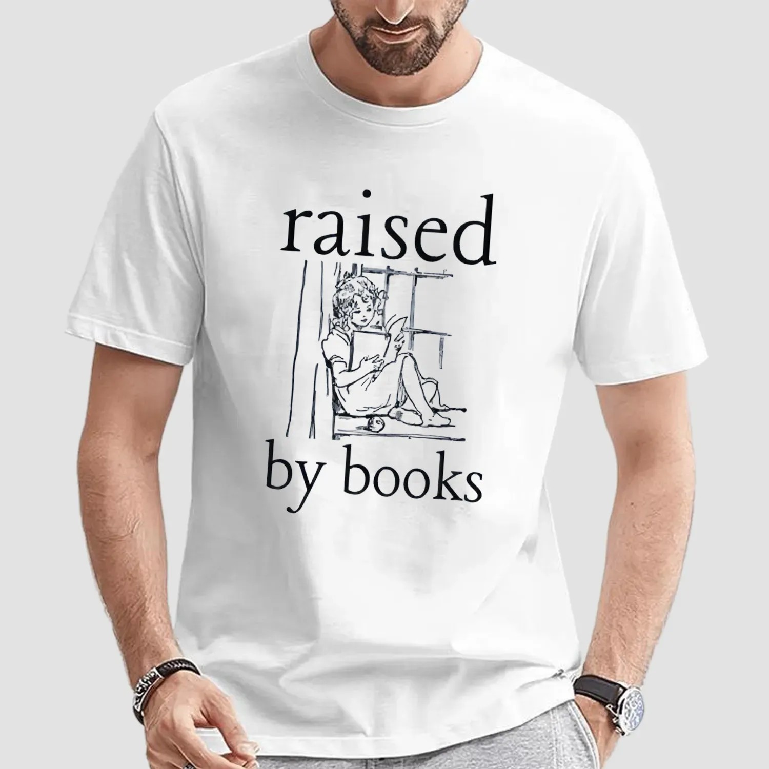Raised By Books Vintage Illustration T Shirt
