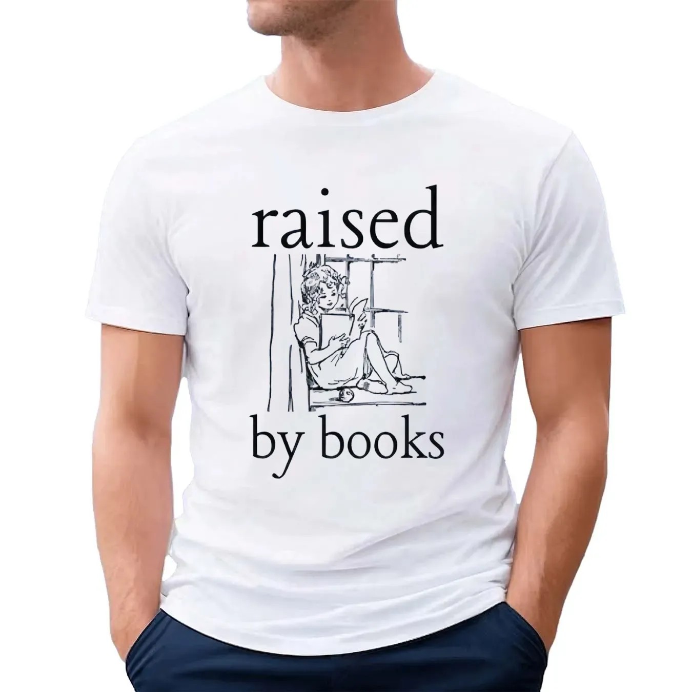 Raised By Books Vintage Illustration T Shirt