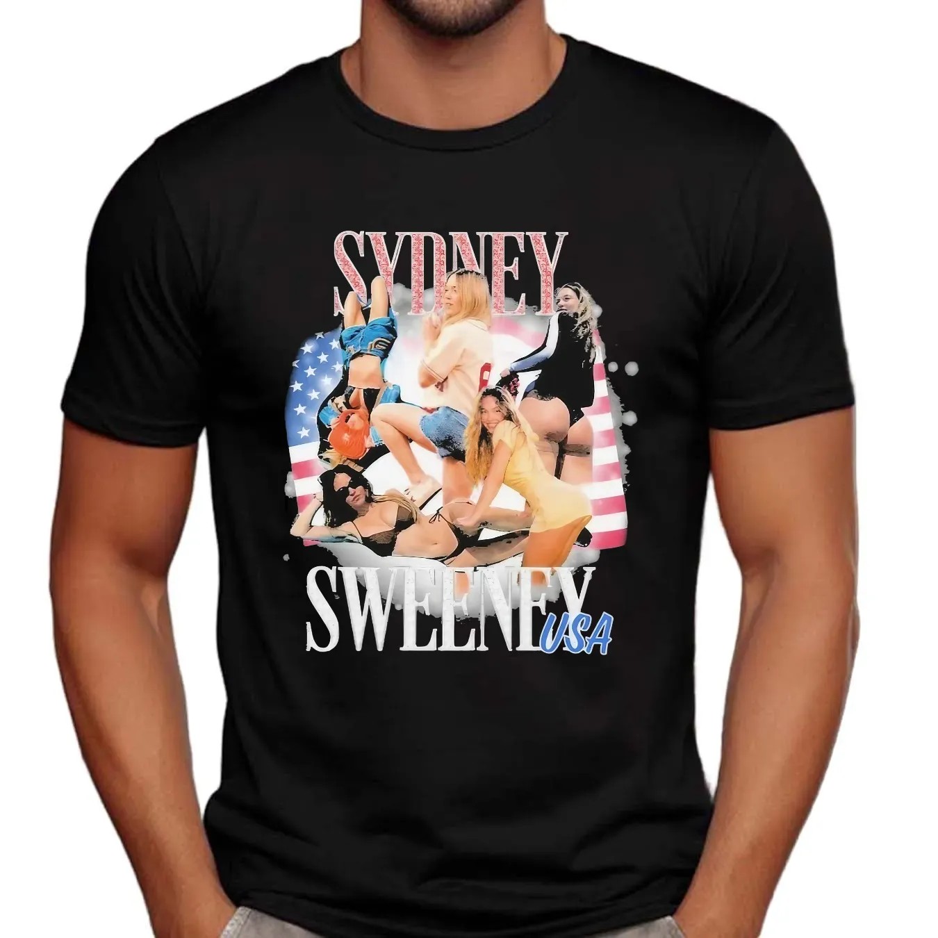 Sydney Sweeney USA American Flag Vintage Bootleg T Shirt