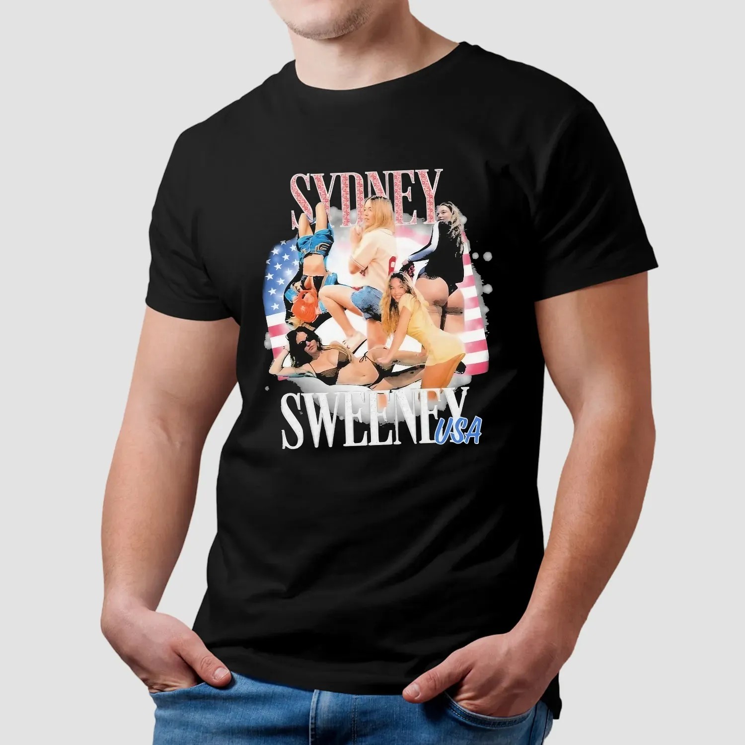 Sydney Sweeney USA American Flag Vintage Bootleg T Shirt