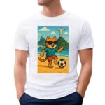 Cat playing football t shirt