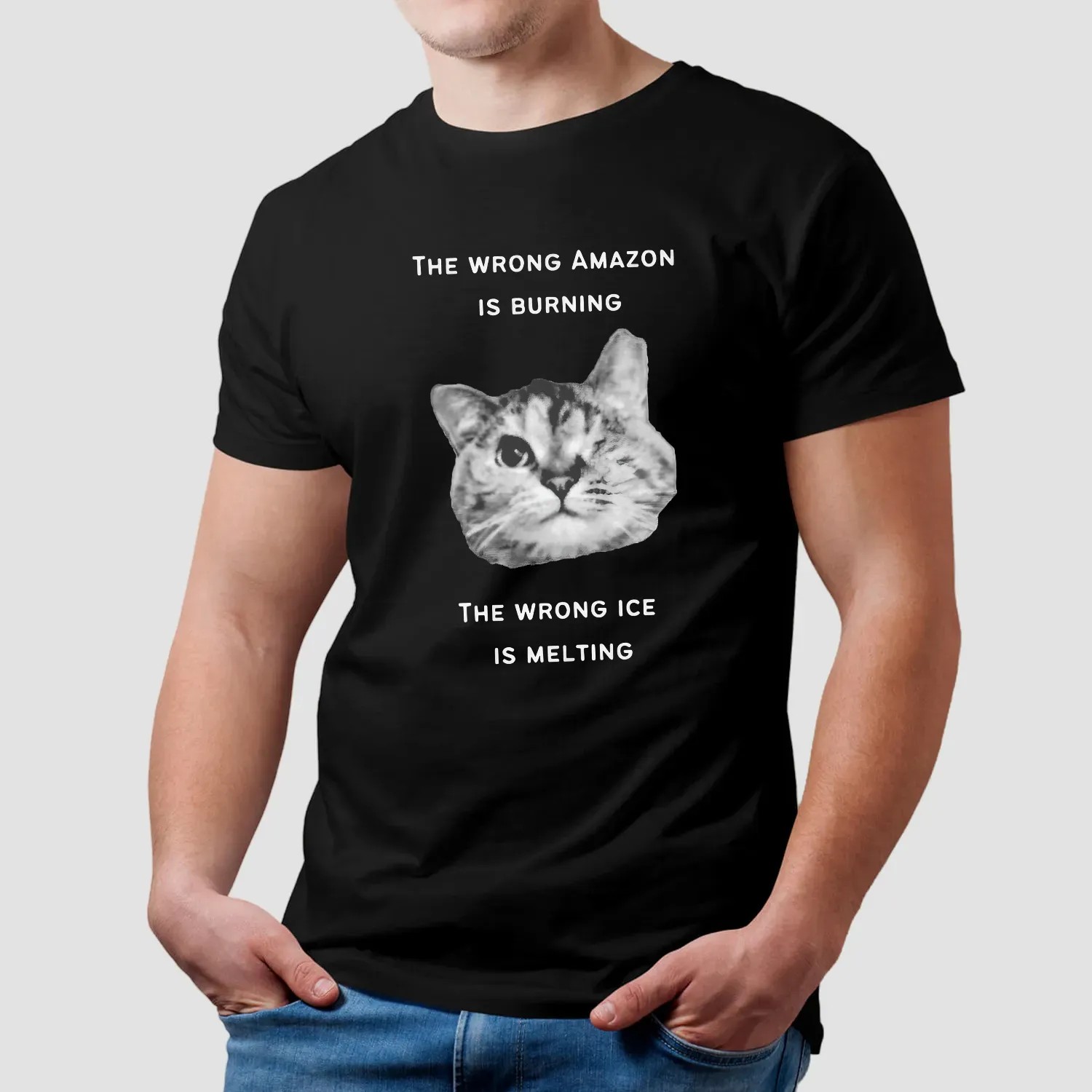 The Wrong Amazon Is Burning The Wrong Ice Is Melting Cat T Shirt