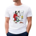 Snoopy and Woodstock bouncing on a pogo ball and a pogo stick t shirt