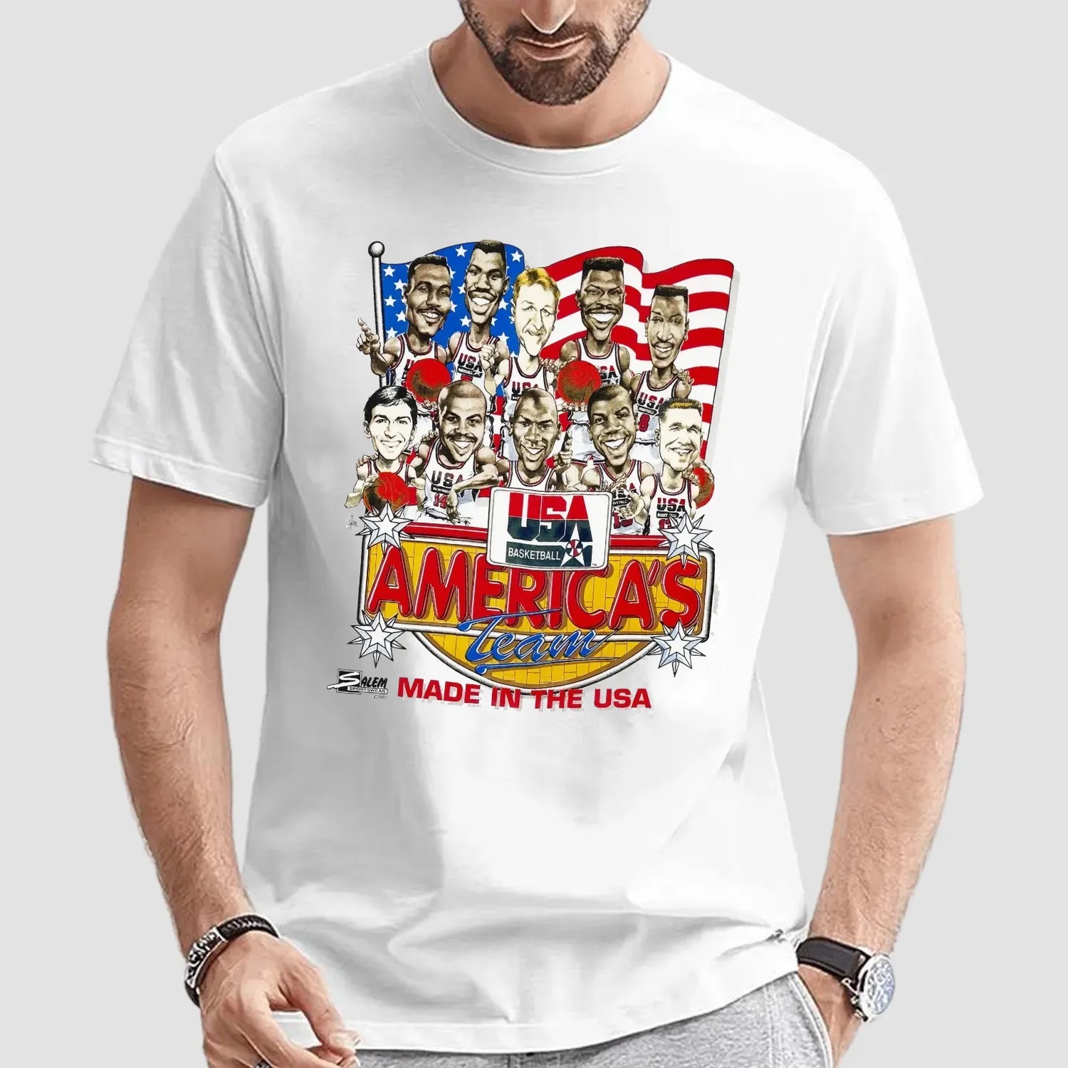 USA Basketball America's Team Made IN The USA Vintage 1992 Dream Team Caricature T Shirt