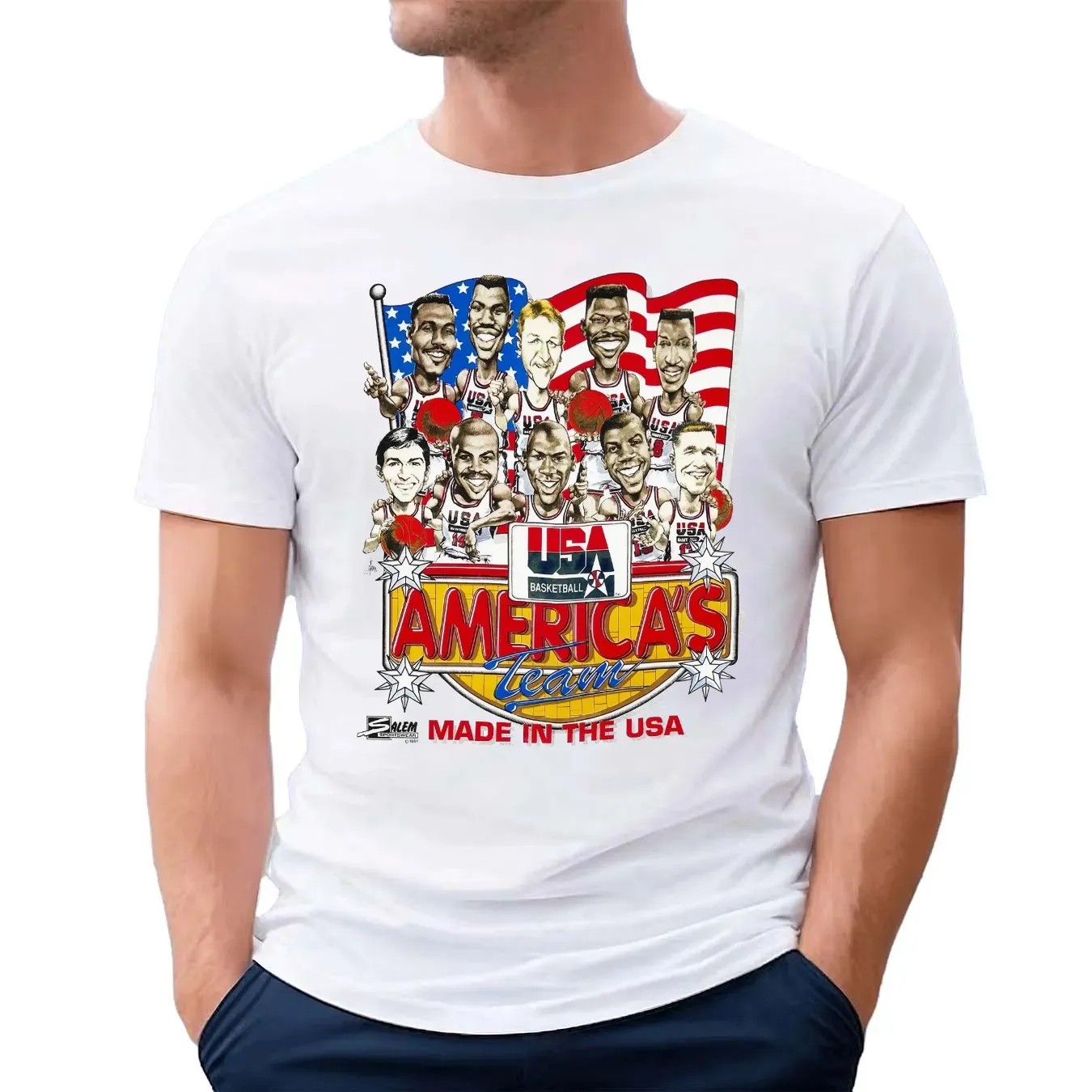USA Basketball America's Team Made IN The USA Vintage 1992 Dream Team Caricature T Shirt