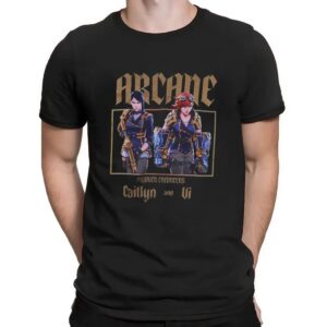 Arcane Caitlyn and Vi Piltover Enforcers Dark Wash T-Shirt