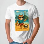 Cat playing football t shirt