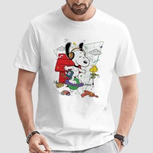 Snoopy and Woodstock bouncing on a pogo ball and a pogo stick t shirt