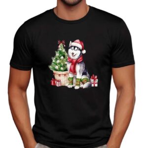 Husky with Christmas tree and gifts t shirt