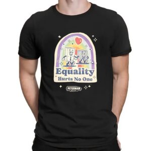 Equality slogan with rainbow heart and walking appliances cartoon t shirt