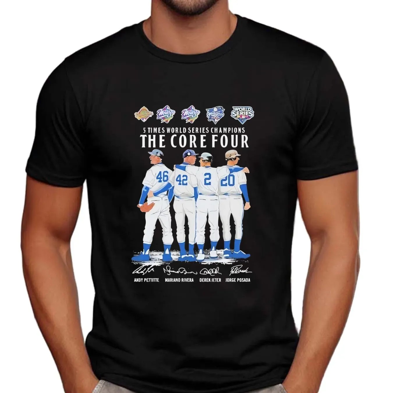Andy Pettitte Mariano Rivera Derek Jeter And Jorge Posada New York Yankees 5 Times World Series Champions The Core Four Signatures Team T Shirt