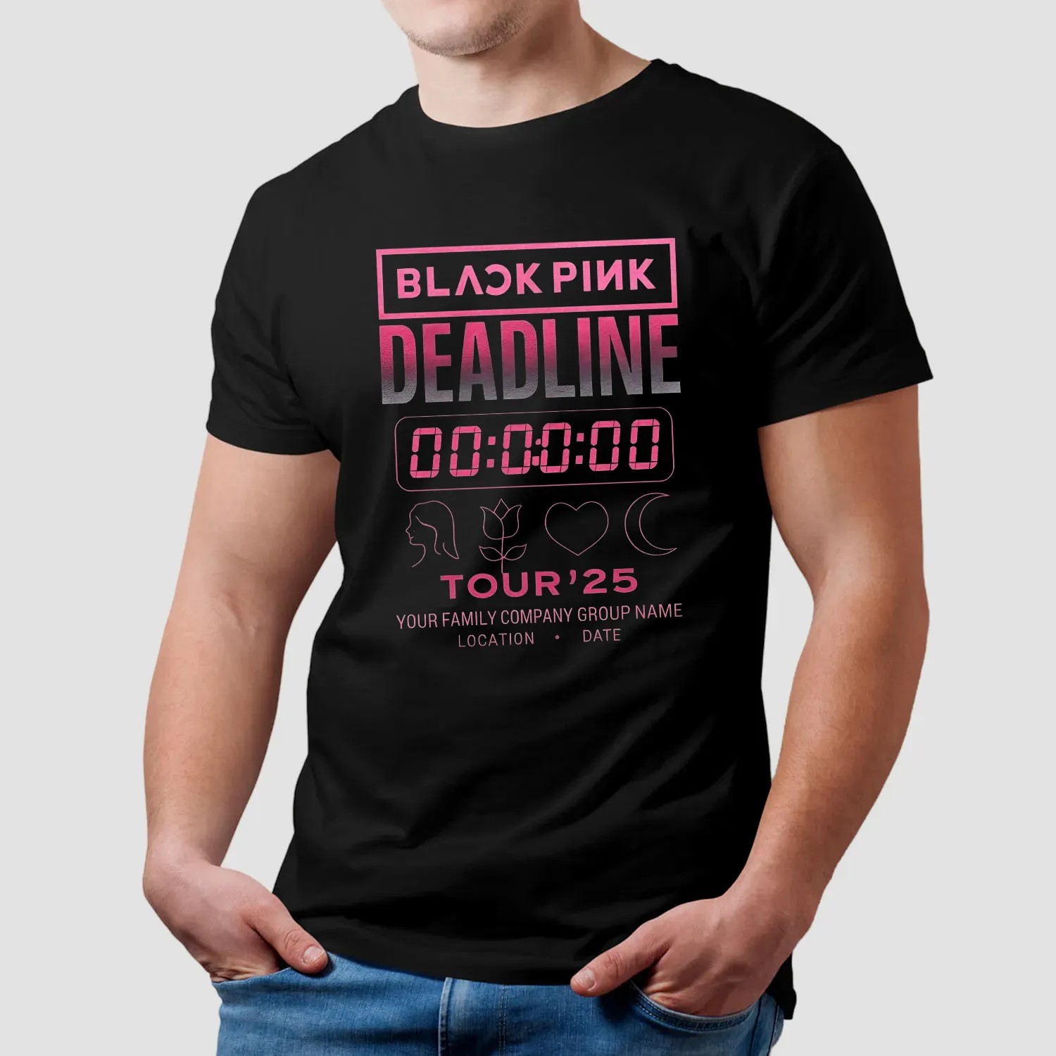 BLACKPINK Deadline Tour 2025 Countdown Gradient Pink Concert Timer Graphic Customized T Shirt