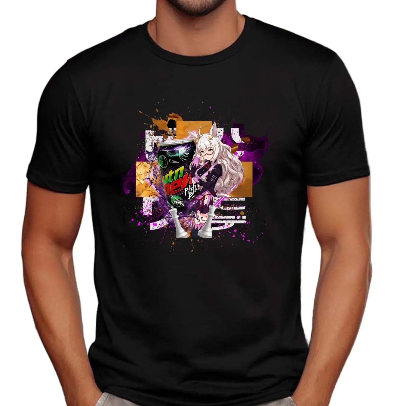 Biwa Hayahide Umamusume Pretty Derby Mountain Dew Pitch Black Energy Drink T Shirt