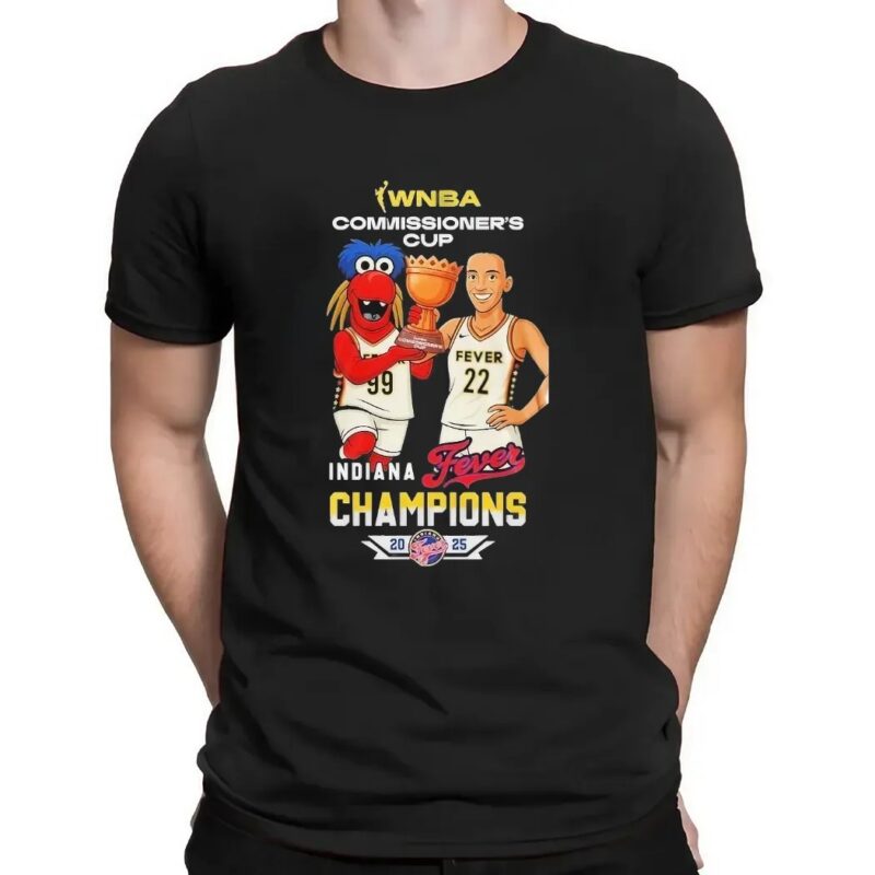 Caitlin Clark And Freddy Fever Indiana Fever WNBA Commissioner's Cup Champions 2025 Mascot T Shirt