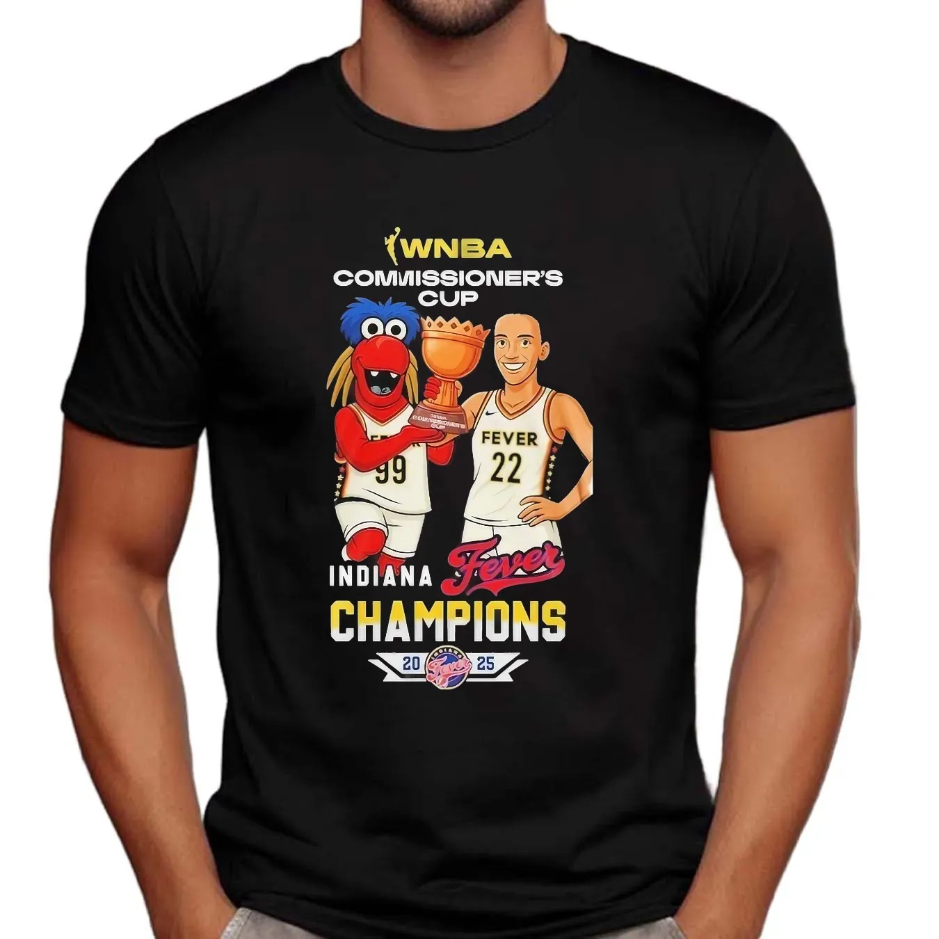 Caitlin Clark And Freddy Fever Indiana Fever WNBA Commissioner's Cup Champions 2025 Mascot T Shirt