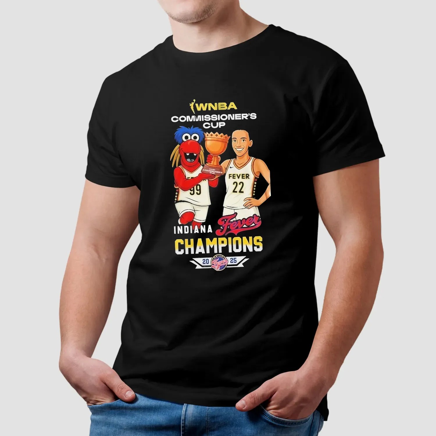 Caitlin Clark And Freddy Fever Indiana Fever WNBA Commissioner's Cup Champions 2025 Mascot T Shirt