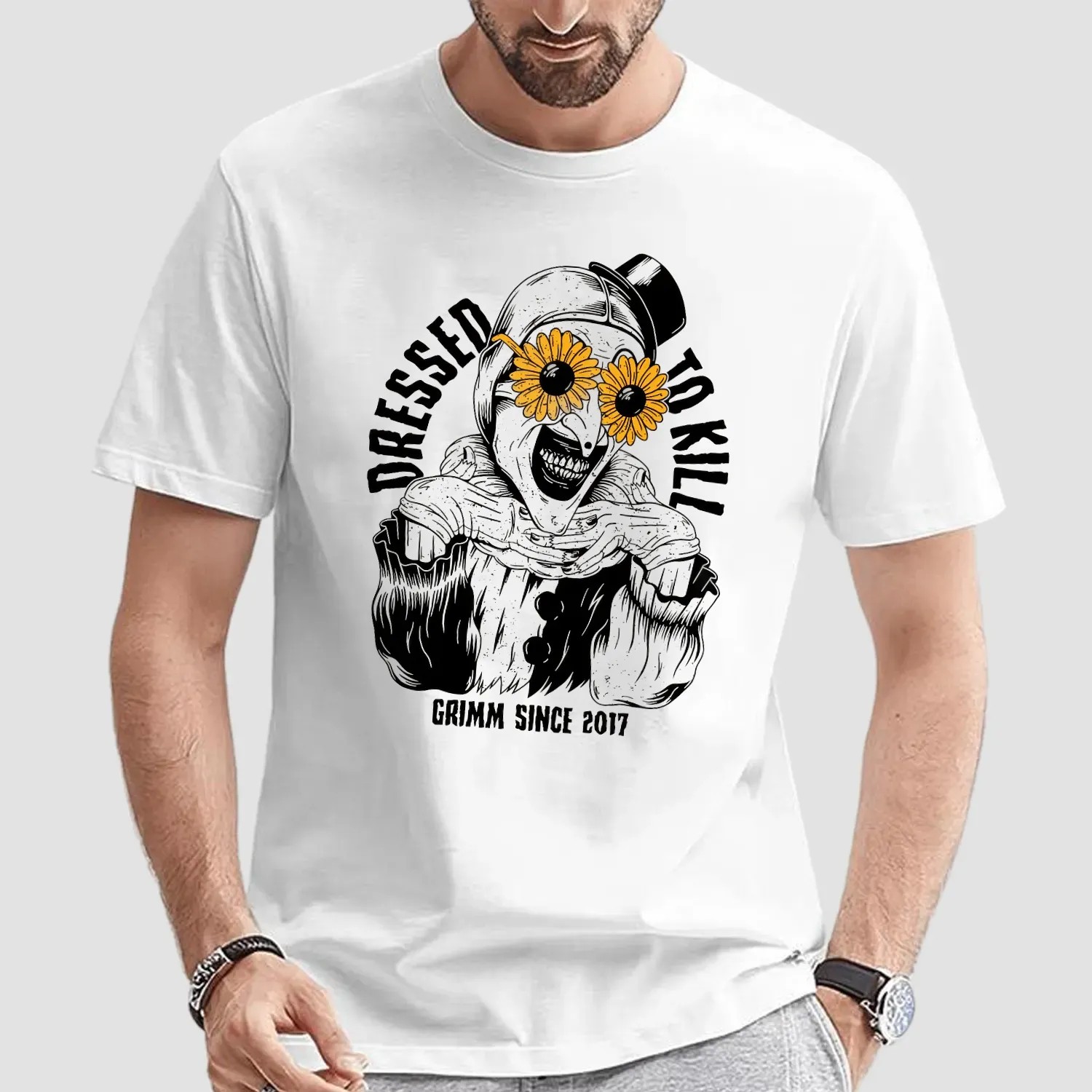 Dressed to Kill Grimm Since 2017 Creepy Clown Horror Graphic T T Shirt