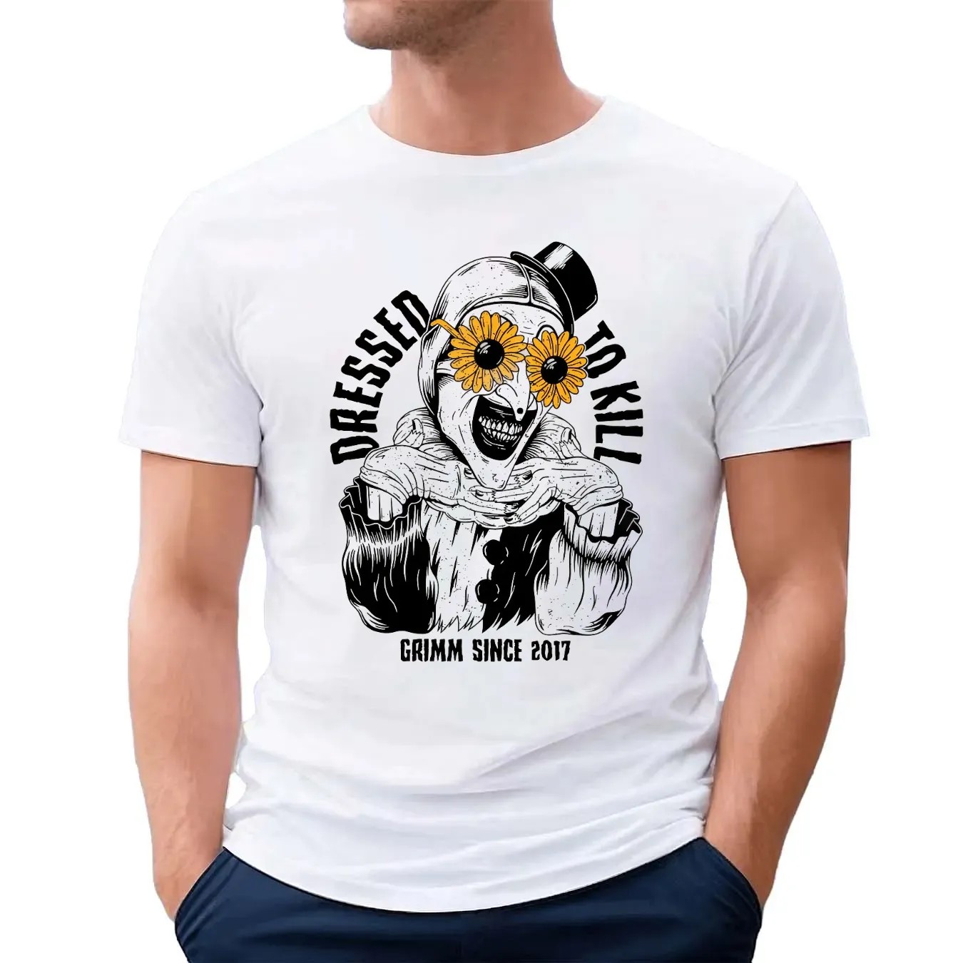 Dressed to Kill Grimm Since 2017 Creepy Clown Horror Graphic T T Shirt