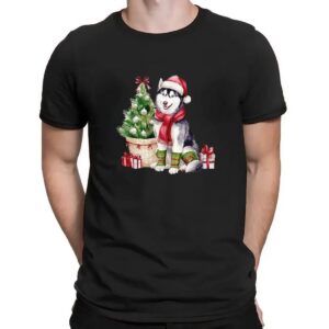 Husky with Christmas tree and gifts t shirt