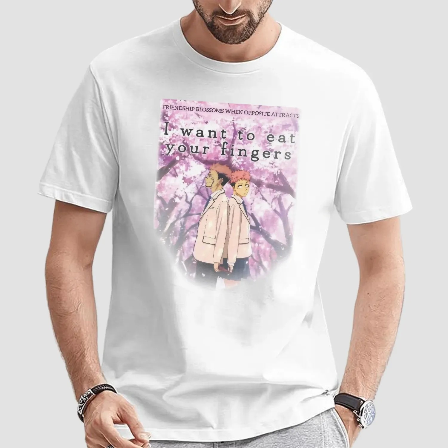 Friendship Blossoms When Opposite Attracts I Want To Eat Your Fingers Jujutsu Kaisen Anime T Shirt