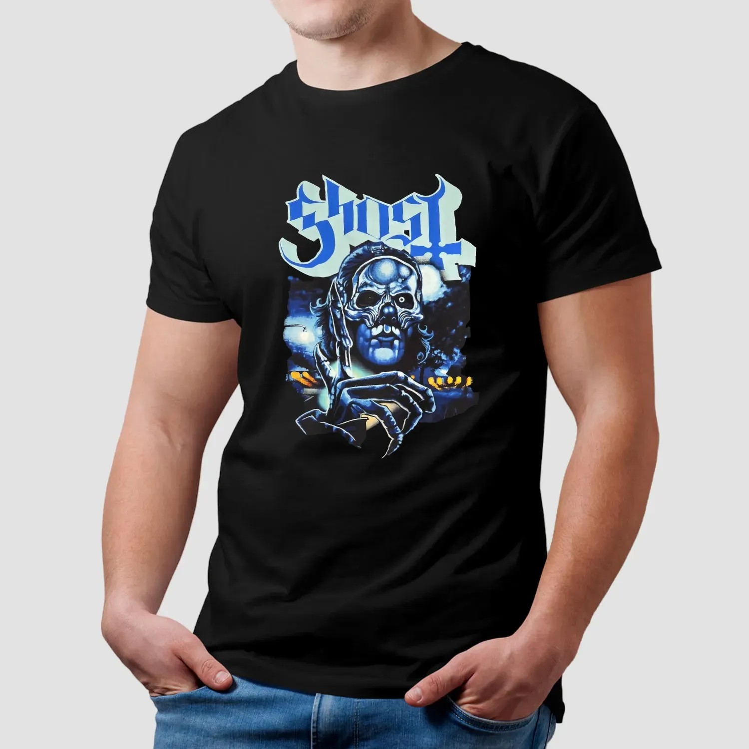 Ghost Band Nightmare Blue Gothic Skull Horror Graphic T Shirt