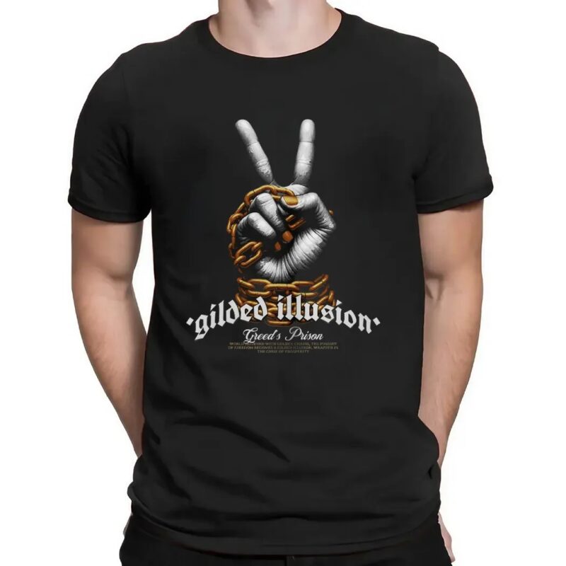 Gilded Illusion Greed's Prison World Adorned With Golden Chains T Shirt