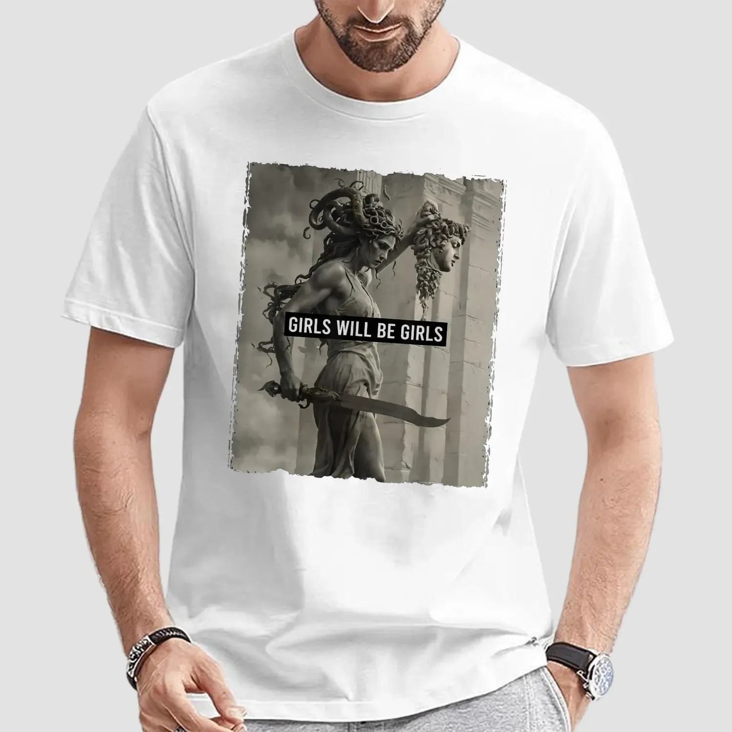 Girls Will Be Girls Medusa with the Head of Perseus Feminist T Shirt