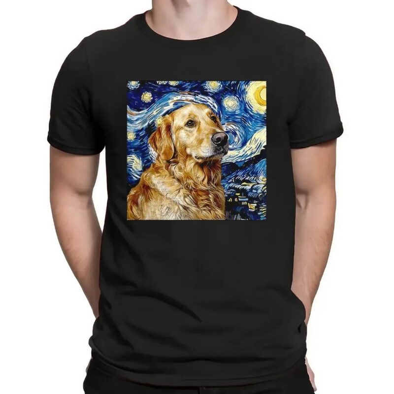Golden Retriever Starry Night Van Gogh T Shirt