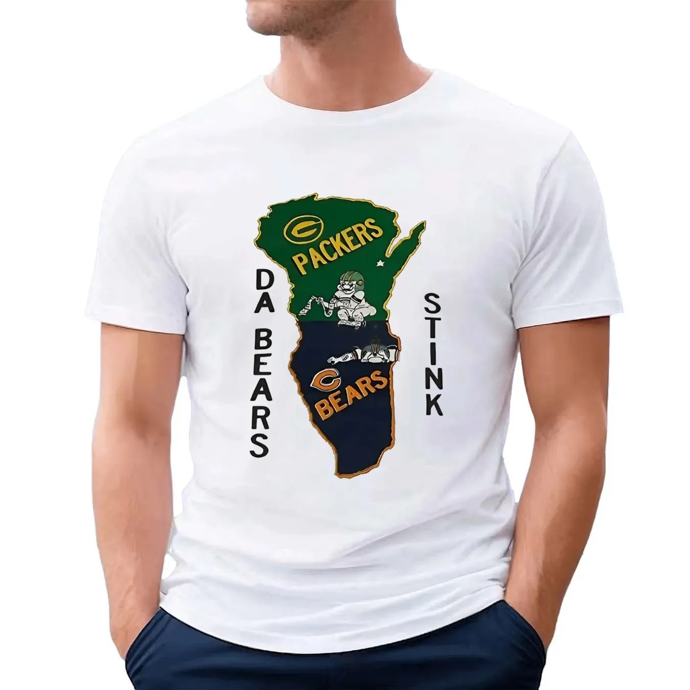 Green Bay Packers and Chicago Bears da bears stink map shirt
