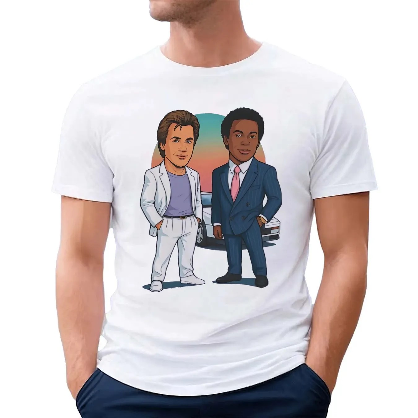 Miami Vice Cartoon Sonny Crockett And Rico Tubbs Caricature T Shirt