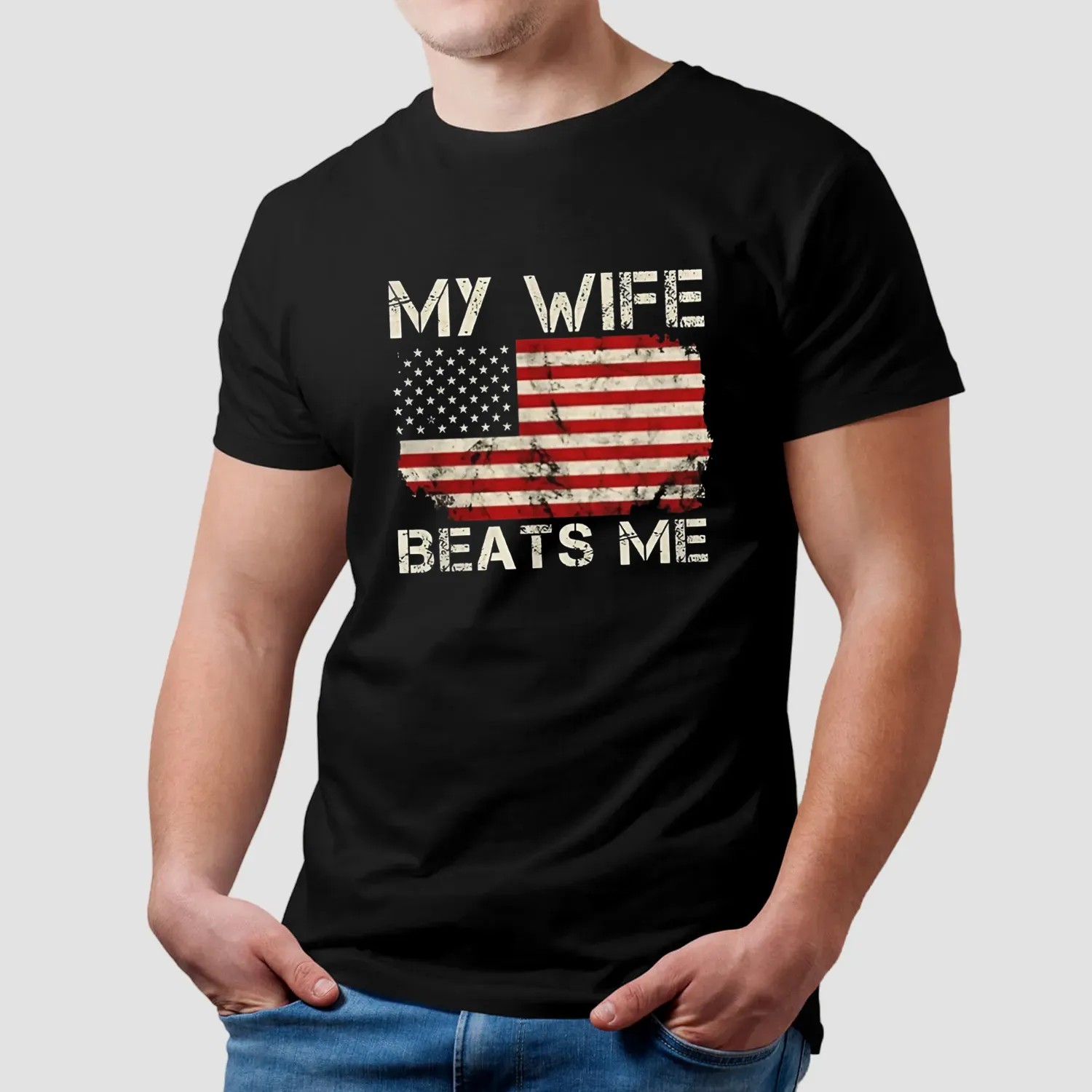 My wife beats me USA flag vintage t shirt